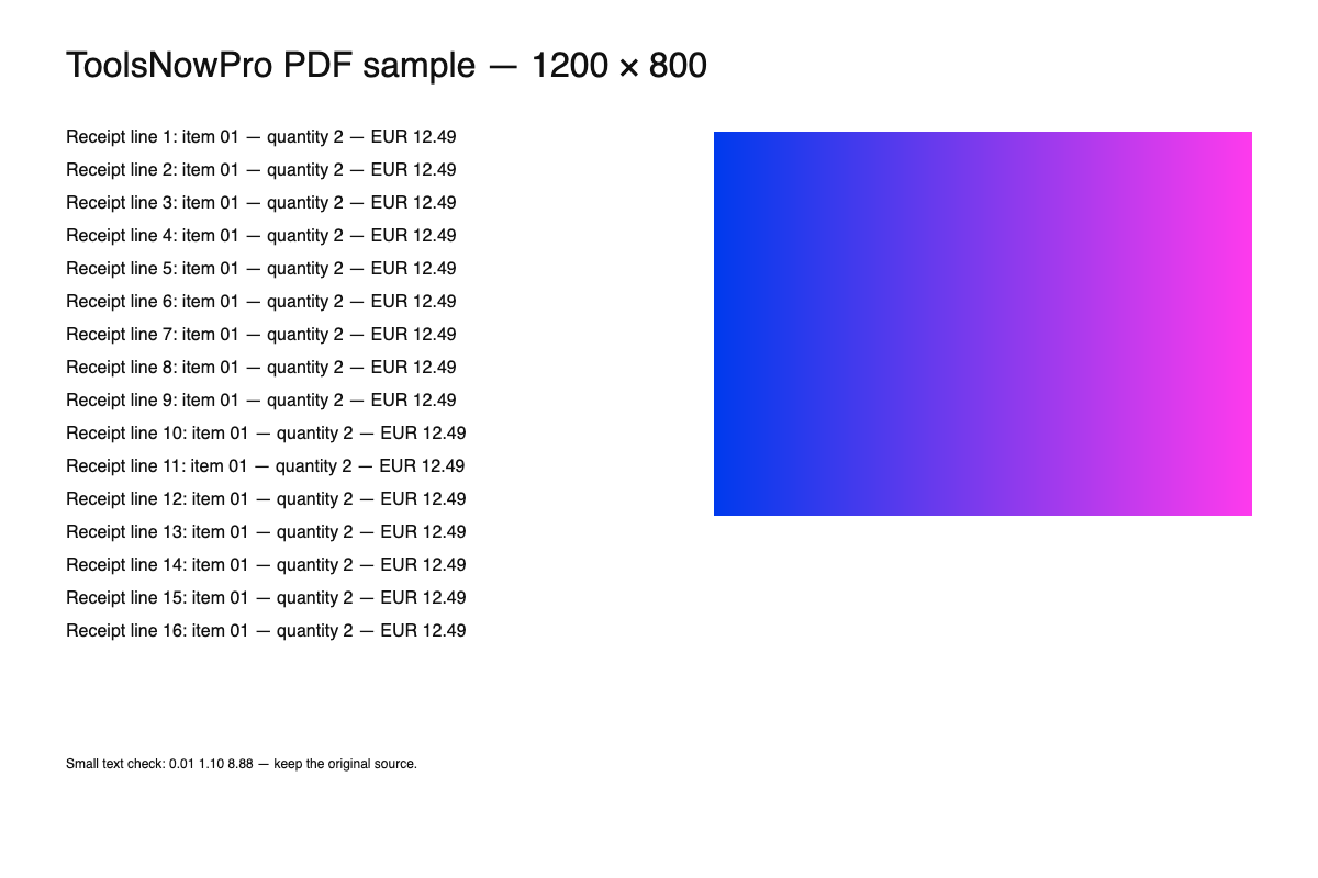 Test image containing receipt lines, small decimal amounts, and a violet-to-pink gradient